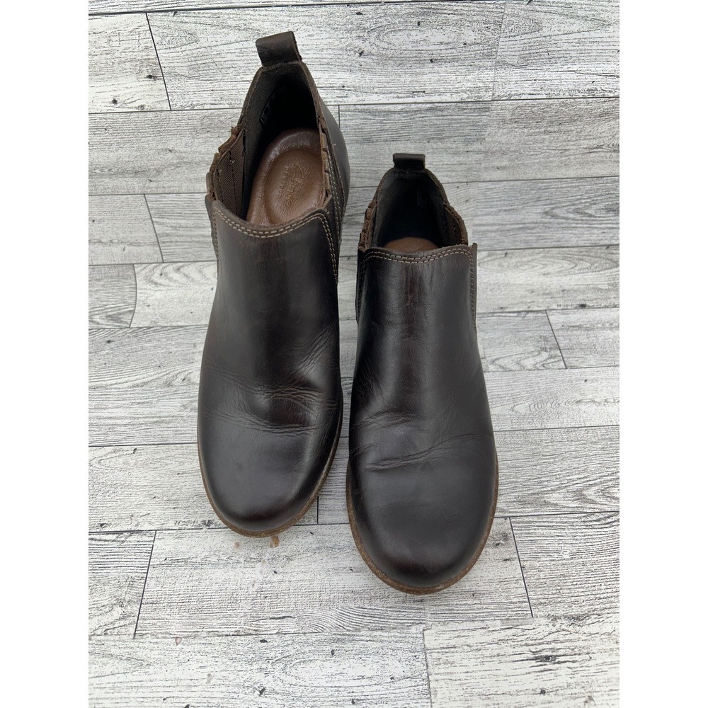 Clarks Artisan Women Size 6M Dark Brown Leather Ankle Boots Block‎ Heel 26129631
